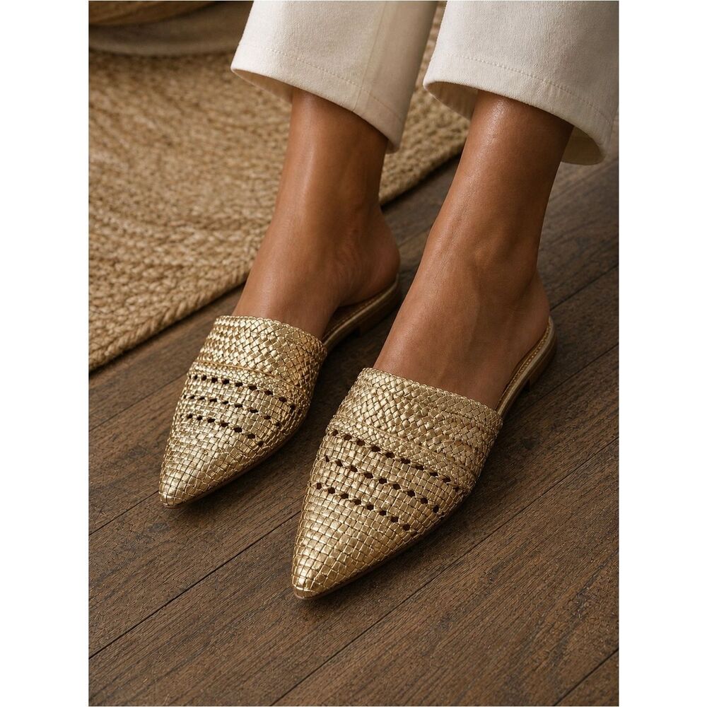 Sam Edelman Metallic Gold Woven Pointed Mules